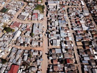 Aerial over poor township in South Africa