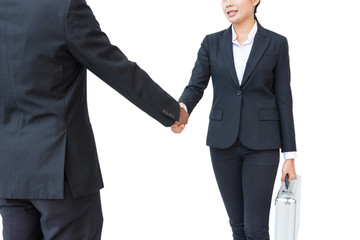 Business partner shaking hands in agreement isolated on white background. Business concept.