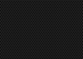 Hexagon grid on black, a4 size horizontal background
