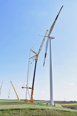 Fototapeta na wymiar Construction site of wind farm in Alibunar, Serbia 