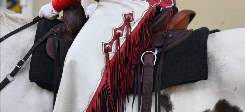 Red and white cowboy chaps