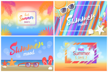 Hot Summer Party Bright Promotional Posters Set