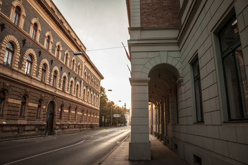 Street of the city center of Szeged, Southern Hungary, surrounded with buildings from the 19th...