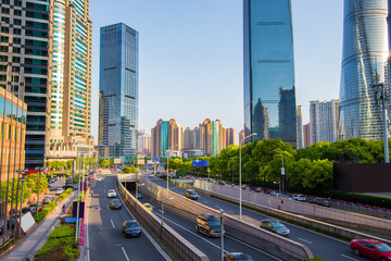 Obraz premium Shanghai world financial center skyscrapers in lujiazui group