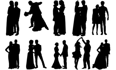 Prom Couple Silhouette | Ballroom Dance Vector | Bride and Groom | Clipart Clip art Logo