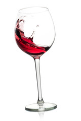 Red wine splash with drops isolated on white background