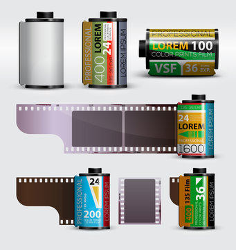 35mm film. Realistic camera film roll. Vector illustration