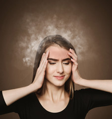 Exhausted girl with exploding head