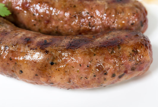 Grilled sausages closeup.