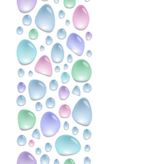 Vertical line decoration with colored water drops, background with different water spots, vector wallpaper