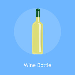 Bottle of White Wine Isolated on Blue Background.