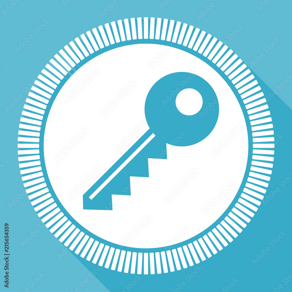 Poster Key editable flat vector icon, square web button, blue computer and smartphone application sign in eps 10