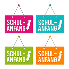Obraz na płótnie Canvas Back to School hanging Door Sign. German-Translation: Schulanfang - Eps10 Vector.