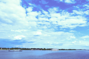 solemn sky over the great Russian river Volga near Yaroslavl
