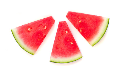 Slices of watermelon  isolated on white background, top view. Fresh Ripe  Watermelon pieces. Summer concept.