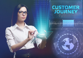 The concept of business, technology, the Internet and the network. A young entrepreneur working on a virtual screen of the future and sees the inscription: Customer journey