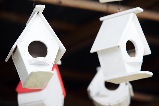 hanging small wooden bird house