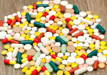 Fototapeta na wymiar Pharmacy theme.Assorted pharmaceutical medicine pills