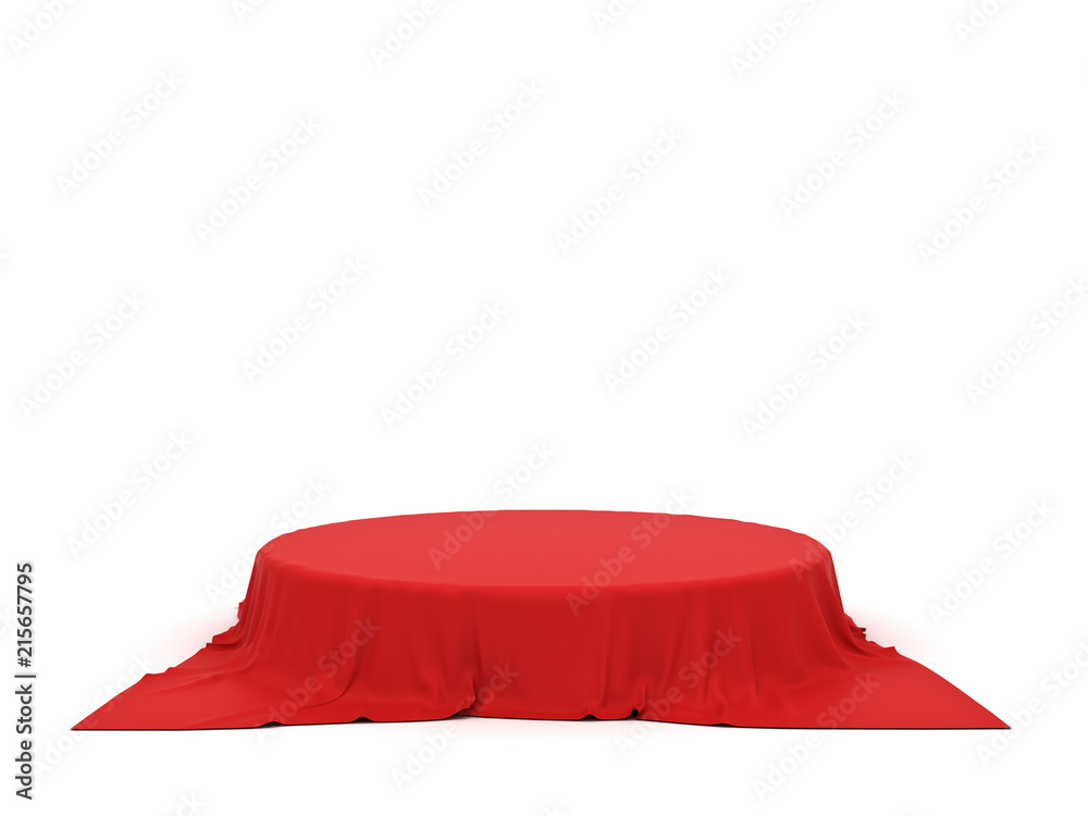 Aufkleber round podium or pedestal covered with red cloth isolated on white background with shadow 3d renderin