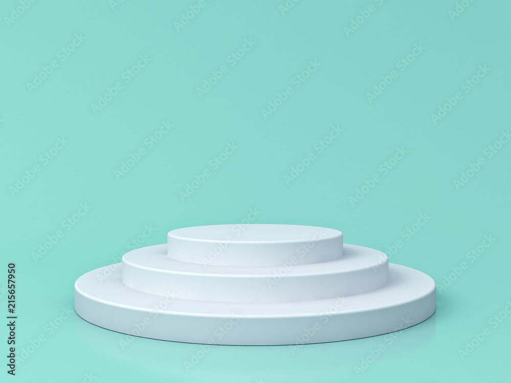 Poster blank white podium isolated on blue green pastel color background with reflections and shadows 3d re