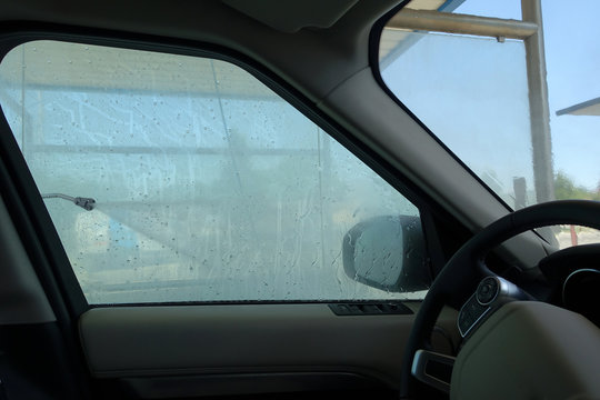 Interior view of car at self service car wash