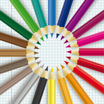 Colored Pencils Circle Checked Paper