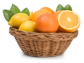 Fruits in basket isolated on white