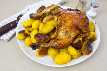 poulet rôti et pommes de terre