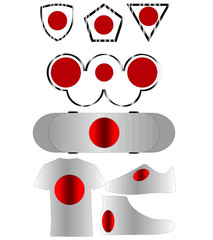 Set of different icons from the colors of the national flag of Japan