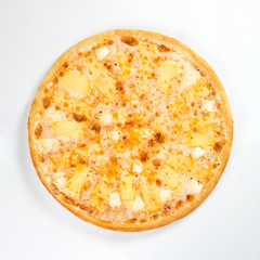 Fresh italian pizza with cheese over white background