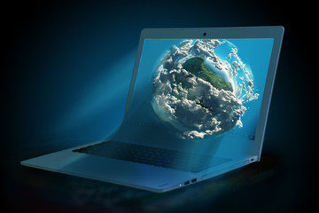 3d model of the Earth on the laptop screen