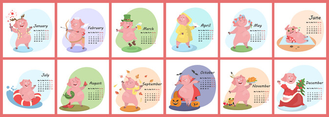 Pig calendar for 2019