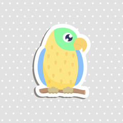 Cute parrot sticker vector illustration. Flat design