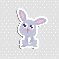 Cute little rabbit sticker vector illustration. Flat design.