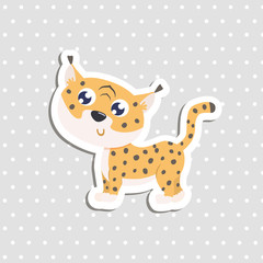 Cute lynx sticker vector illustration.