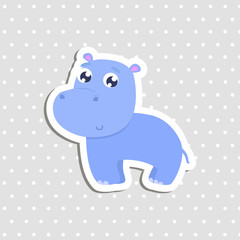 Cute hippo sticker vector illustration. Flat design.