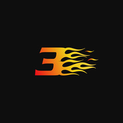 Number 3 Burning flame logo design template