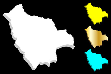 3D map of Bolivia (Plurinational State of Bolivia) - white, yellow, blue and gold - vector illustration