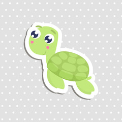 Cute sea turtle sticker  vector illustration. Flat design.