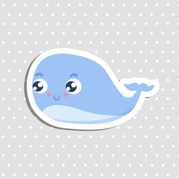 Cute little whale  sticker vector illustration. Flat design