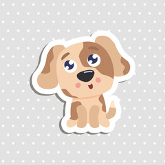 Cute puppy sticker vector illustration. Flat design.