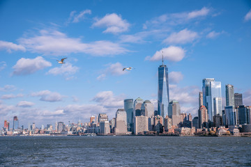 Fototapeta premium Panorama of Lower Manhattan New York City skyline from Hudson River, New York City, USA