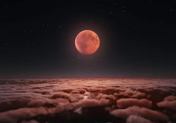 Papier Peint photo Pleine lune Longest total Lunar eclipse, blood moon 2018.