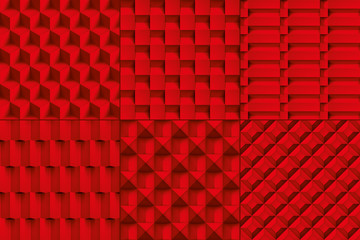 Six Volume realistic vector cubes textures set, red geometric patterns, design backgrounds for you projects 