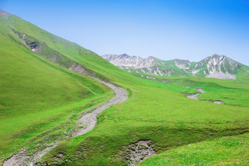 Mountain landscape in green wall in Caucasus mountains