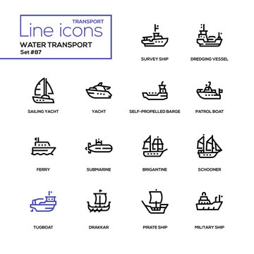 Water transport - line design icons set
