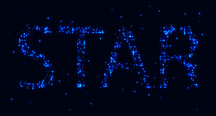 Bright glowing star inscription of blue stars and constellations on a dark background. Space pattern. Graphic design elements