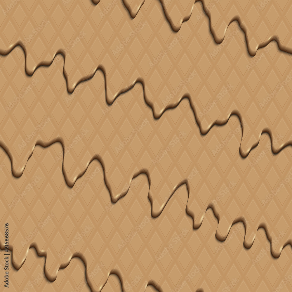 Wall mural multi-layered flowing soft caramel with waffle pattern. vector illustration for art design. seamless