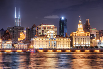 Fototapeta na wymiar Wonderful night view of Puxi skyline in Shanghai, China