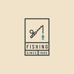 Fishing logo design. Fishing club template for labels, badges, logos. Logo with fish silhouette and fishing rod silhouette